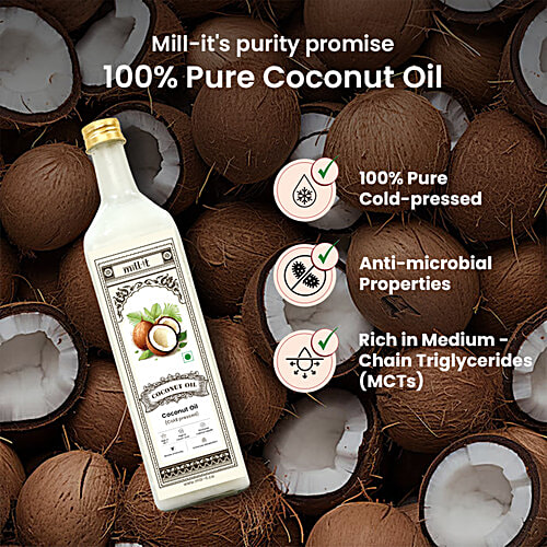 Mill-it Cold Pressed Coconut Oil, 1 L High in MCT, High in Lauric Acid, Promotes Cellular Health, Boosts Immunity