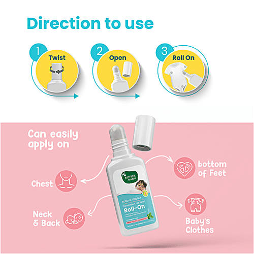 Mother Sparsh Natural Vapour Complete Cold Relief Roll On - Suitable For 3+ Months, 15 ml With Thymol Crystal, Eucalyptus Oil & Peppermint Oil