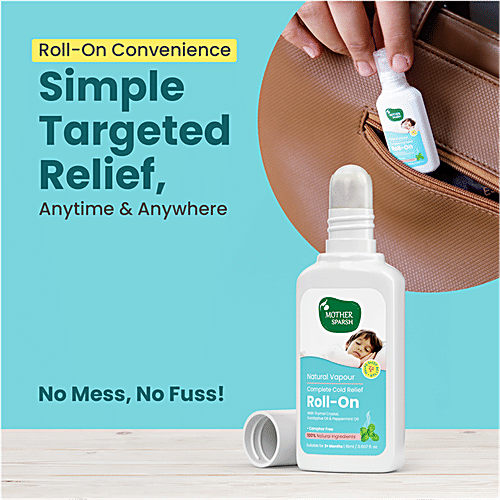 Mother Sparsh Natural Vapour Complete Cold Relief Roll On - Suitable For 3+ Months, 15 ml With Thymol Crystal, Eucalyptus Oil & Peppermint Oil