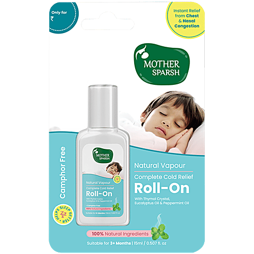 Mother Sparsh Natural Vapour Complete Cold Relief Roll On - Suitable For 3+ Months, 15 ml With Thymol Crystal, Eucalyptus Oil & Peppermint Oil