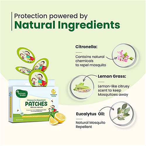 Mother Sparsh Mosquito Repellent Waterproof Patches – 0 To 10+ Years, No Residue, 24 pcs (2 N x 12 pcs) With Citronella Lemongrass Eucalyptus Oil Deet Free