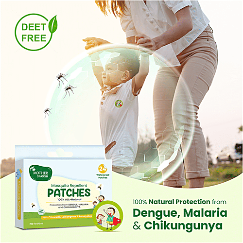 Mother Sparsh Mosquito Repellent Waterproof Patches – 0 To 10+ Years, No Residue, 24 pcs (2 N x 12 pcs) With Citronella Lemongrass Eucalyptus Oil Deet Free