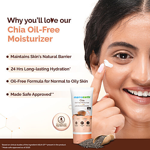 Mamaearth Chia Oil-Free Moisturizer, 80 g  With Chia Seed & Ceramides, Fragrance Free, Normal to Oily Skin, 24h Hydration
