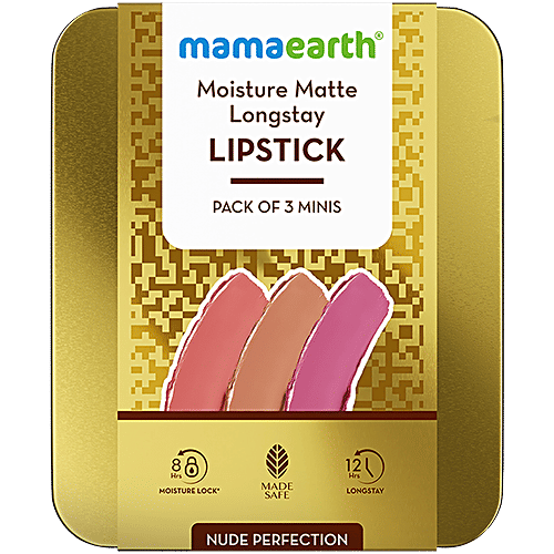 Mamaearth Moisture Matte Longstay Lipstick - Minis, Nude Perfection, 2.1 g (3 Units x 0.7 g each)