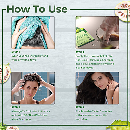 BSY Noni Hair Colour Shampoo - Black, 144 ml (12 x 12 ml Sachets) 