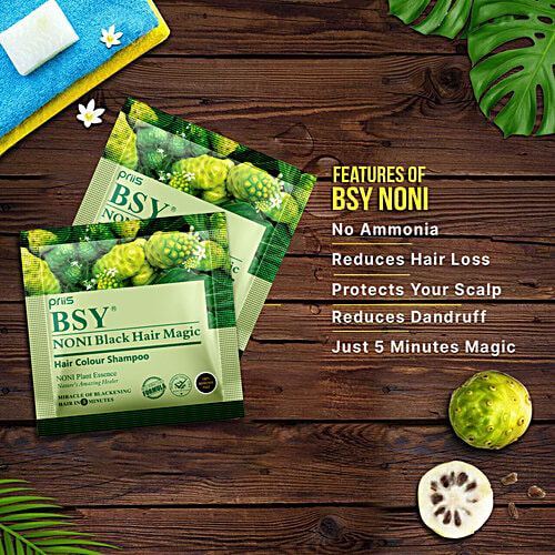 BSY Noni Hair Colour Shampoo - Black, 144 ml (12 x 12 ml Sachets) 