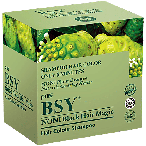 BSY Noni Hair Colour Shampoo - Black, 144 ml (12 x 12 ml Sachets) 