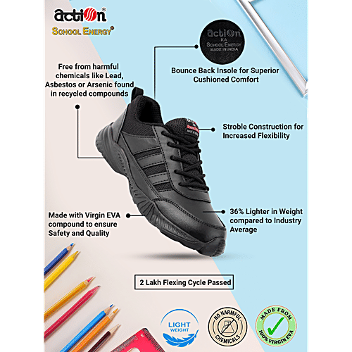 Action School Energy EVA Ultra Lightweight School Shoes For Boys & Girls - Black, 1 Pair (UK/IND-2) 