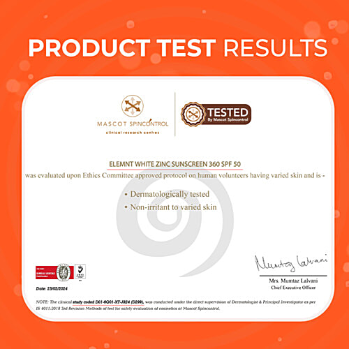 Elemnt Sports Science White Zinc Sunscreen360 - SPF 50 PA+++, For Cricketers, 50 g Water & Sweat Resistant, Lasts up to 3 Hours, Paraben & Sulphate Free