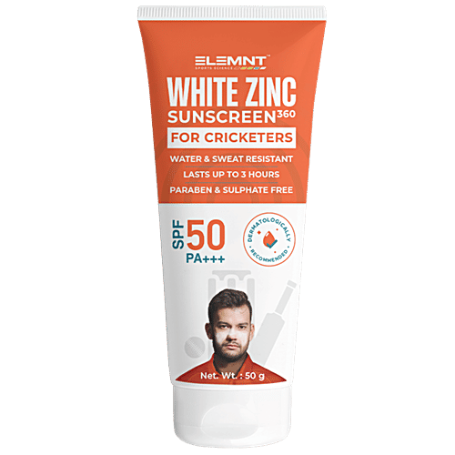 Elemnt Sports Science White Zinc Sunscreen360 - SPF 50 PA+++, For Cricketers, 50 g Water & Sweat Resistant, Lasts up to 3 Hours, Paraben & Sulphate Free