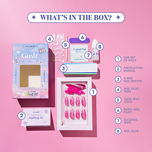 Gush Beauty  Nailed It Fine French Medium Almond Reusable Luxury Press On Nails With Application Kit, 1 pc  