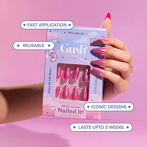 Gush Beauty  Nailed It Fine French Medium Almond Reusable Luxury Press On Nails With Application Kit, 1 pc  