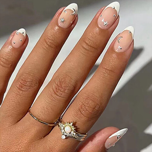 Gush Beauty  Nailed It Fine French Medium Almond Reusable Luxury Press On Nails With Application Kit, 1 pc  