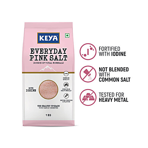 Keya Everyday Pink Salt, 1 Kg  With Iodine, Premium Quality, Free From Heavy Metals, Better Texture & Flavour