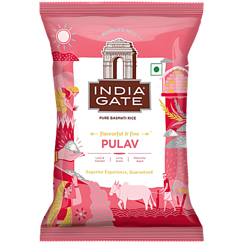 India Gate Long Grain Pure Pulav Basmati Rice, 1 kg Lean & Slender, Naturally Aged, Long Grain Rice