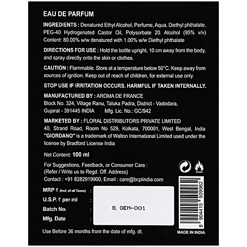 Giordano Midnight Oud Eau De Parfum, 100 ml