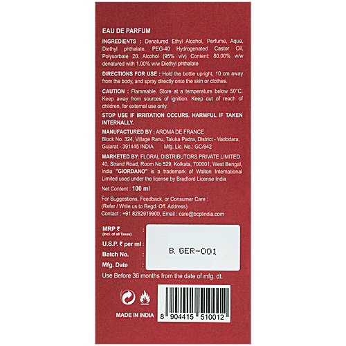 Giordano Red Desire Eau De Parfum, 100 ml