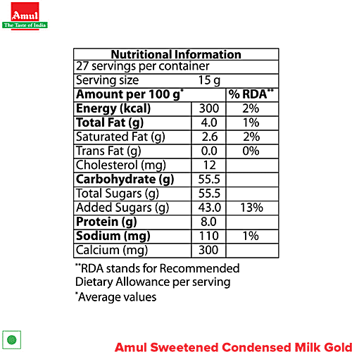 Amul Gold Sweetened Condensed Milk, 405 g  