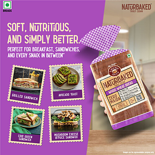 Naturbaked Whole Wheat Bread, 300 g  Zero Maida, No Palm Oil, No Added Colours, No Artificial Colour
