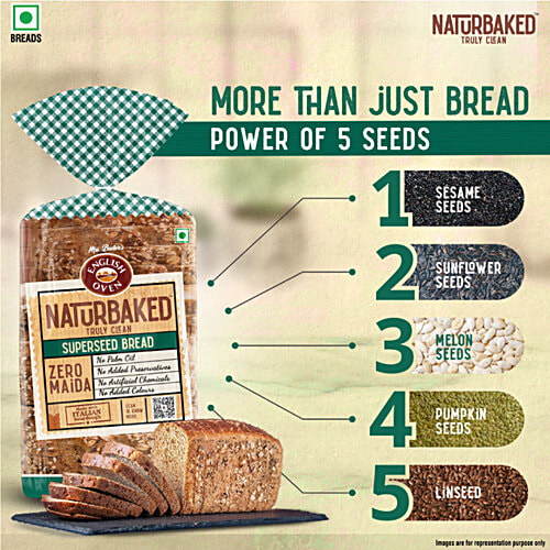 Naturbaked Superseed Bread, 300 g  Zero Maida, No Palm Oil, No Added Colours, No Artificial Colour