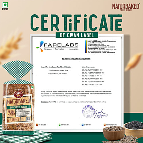Naturbaked Superseed Bread, 300 g  Zero Maida, No Palm Oil, No Added Colours, No Artificial Colour