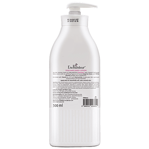 Enchanteur Romantic Satin Smooth Perfumed Body Lotion, 500 ml  Visibly Radiant Skin, Vitamin A/C/E & Niacinamide