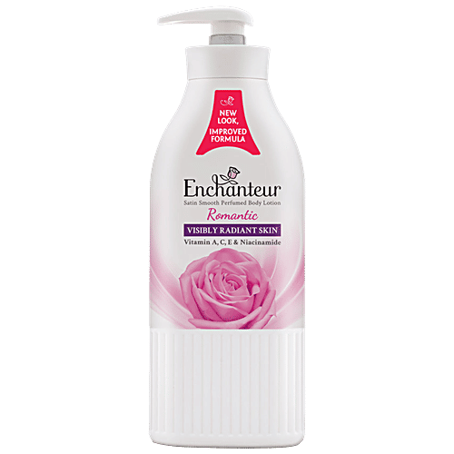 Enchanteur Romantic Satin Smooth Perfumed Body Lotion, 500 ml  Visibly Radiant Skin, Vitamin A/C/E & Niacinamide