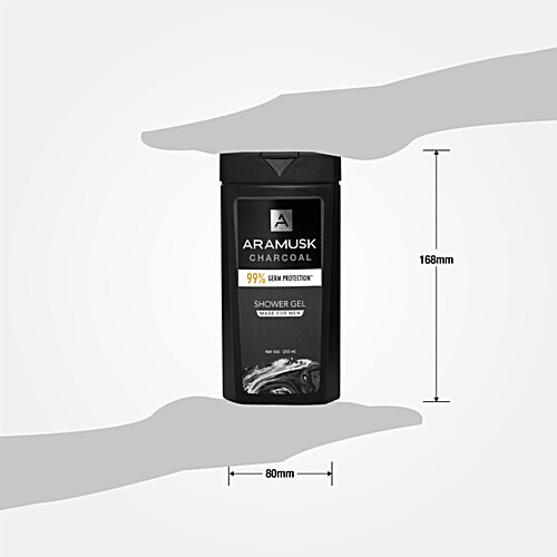 Aramusk Charcoal Shower Gel - For Men, 250 ml  99% Germ Protection, Deep Cleansing, Lasting Freshness, Nourishing & Fragrant
