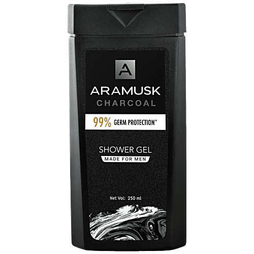 Aramusk Charcoal Shower Gel - For Men, 250 ml  99% Germ Protection, Deep Cleansing, Lasting Freshness, Nourishing & Fragrant