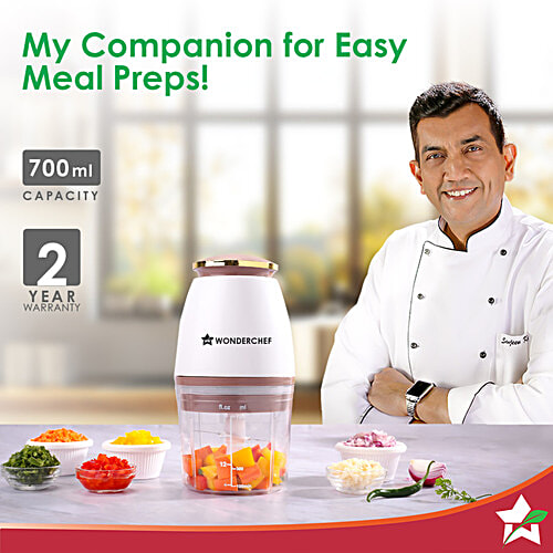 Wonderchef Nutri-Chop Pearl Electric Chopper - 4 Blades, 350 W, 700 ml  Chop and Mince Vegetables/Meat, Blends Dips, Low Noise, Light-weight, 2-Year Warranty