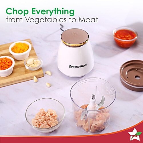 Wonderchef Nutri-Chop Pearl Electric Chopper - 4 Blades, 350 W, 700 ml  Chop and Mince Vegetables/Meat, Blends Dips, Low Noise, Light-weight, 2-Year Warranty