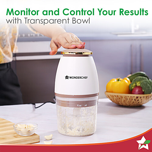 Wonderchef Nutri-Chop Pearl Electric Chopper - 4 Blades, 350 W, 700 ml  Chop and Mince Vegetables/Meat, Blends Dips, Low Noise, Light-weight, 2-Year Warranty