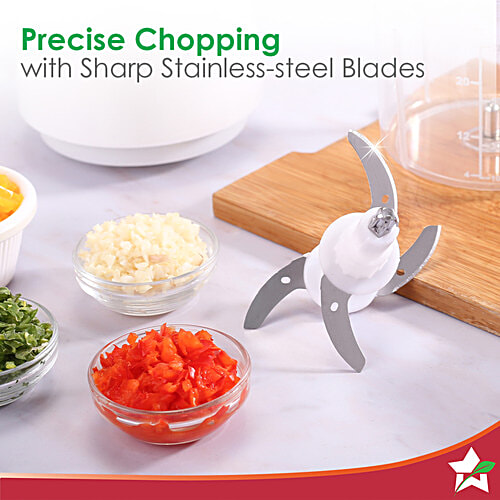 Wonderchef Nutri-Chop Pearl Electric Chopper - 4 Blades, 350 W, 700 ml  Chop and Mince Vegetables/Meat, Blends Dips, Low Noise, Light-weight, 2-Year Warranty