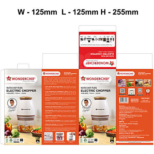Wonderchef Nutri-Chop Pearl Electric Chopper - 4 Blades, 350 W, 700 ml  Chop and Mince Vegetables/Meat, Blends Dips, Low Noise, Light-weight, 2-Year Warranty