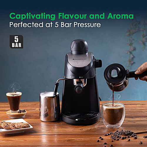 Wonderchef Regenta Espresso Coffee Maker - 5 Bar, 1 pc Steamer, Make Espressos/Cappuccinos & Lattes at Home, With Steamer, Metal Porta Filter, Temperature Dial, 2 Years Warranty