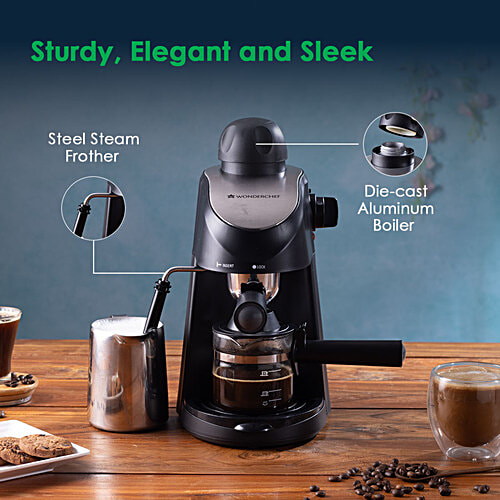 Wonderchef Regenta Espresso Coffee Maker - 5 Bar, 1 pc Steamer, Make Espressos/Cappuccinos & Lattes at Home, With Steamer, Metal Porta Filter, Temperature Dial, 2 Years Warranty