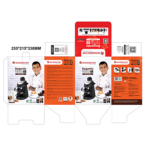 Wonderchef Regenta Espresso Coffee Maker - 5 Bar, 1 pc Steamer, Make Espressos/Cappuccinos & Lattes at Home, With Steamer, Metal Porta Filter, Temperature Dial, 2 Years Warranty