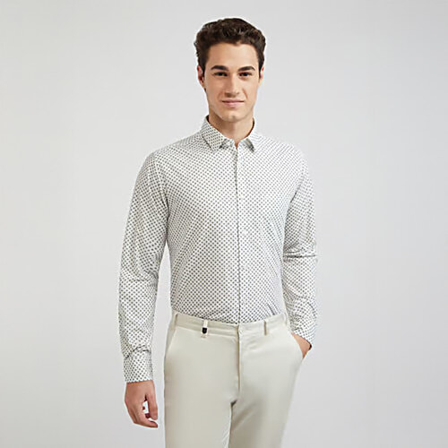 Raymond Green & White Slim Fit Printed Shirt, 1 pc (Size - 40) 