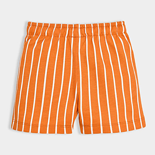 Miarcus Kids White & Orange 100% Cotton Half Sleeves Camel Print T-Shirt & Striper Shorts, 1 Set (4-5 Years) 