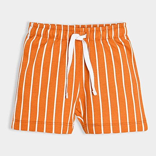 Miarcus Kids White & Orange 100% Cotton Half Sleeves Camel Print T-Shirt & Striper Shorts, 1 Set (4-5 Years) 