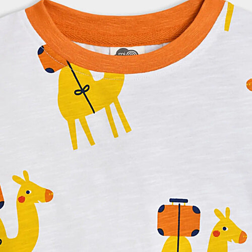 Miarcus Kids White & Orange 100% Cotton Half Sleeves Camel Print T-Shirt & Striper Shorts, 1 Set (4-5 Years) 