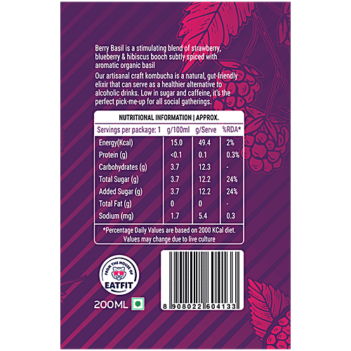 HRX By Eatfit Berry Basil Kombucha, 200 ml  