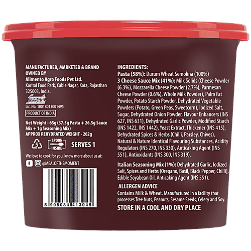 MOM 3 Cheese Pasta, 65 g  Just Add Hot Water, No Maida