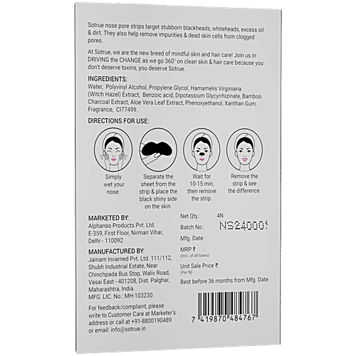 Sotrue Nose Pore Strips - Deep Cleansing Charcoal, 4 pcs