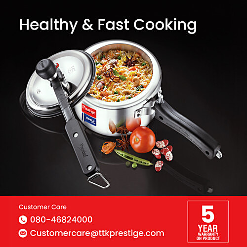 Prestige Tri-Ply Svachh Inner Lid Pressure Cooker With Gas & Induction Compatible - Silver, 3 L Spillage Control, Even Heat Distribution, Low Cooking Oil, Faster Cooking, 5 Years Warranty,