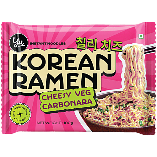 Yu Cheesy Veg Carbonara Korean Ramen Instant Noodles, 100 g  No Preservatives & MSG