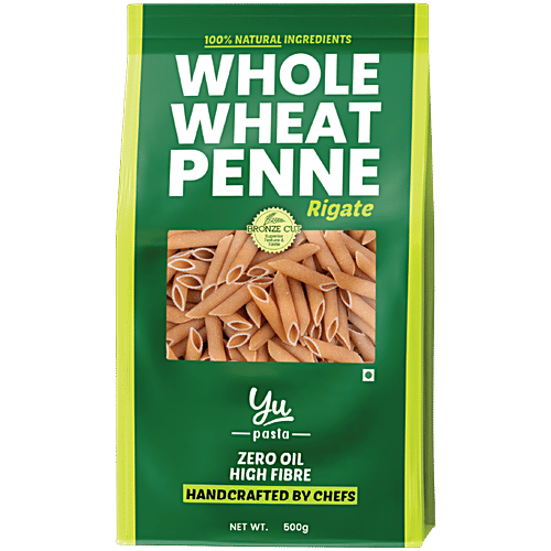 Yu Whole Wheat Penne Rigate/Pasta, 500 g Zero Oil, High Fibre