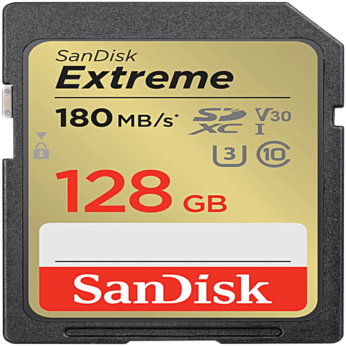 Sandisk Extreme UHS-I 128GB SD Card – 180 MB/s Read, 90 MB/s Write, For 4K, DSLR & Mirrorless Cameras, 1 pc SDSDXVA-128G-GNCIN