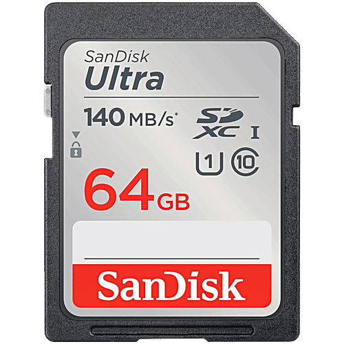 Sandisk Ultra UHS I, 64GB SD Card – 140MB/s For DSLR & Mirrorless Cameras, 10Y Warranty, 1 pc SDSDUNB-064G-GN6IN 