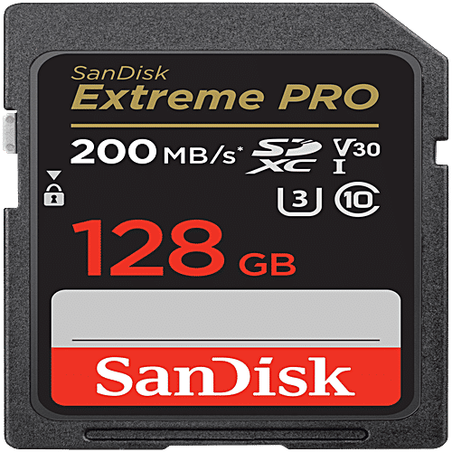 Sandisk Extreme Pro SDXC UHS I Card 128GB - Up to 200MB/s Read, 90MB/s Write, 4K UHD, For DSLR & Mirrorless Cameras, 1 pc SDSDXXD-128G-GN4IN 